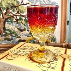 Vintage LE Smith Amberina Eagle and Shield Wine Goblet Glass